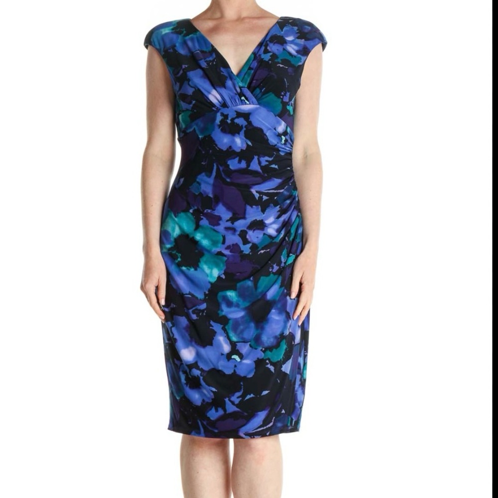Lauren Ralph Lauren Colorful Floral Ruched Wrap Midi Dress Size 4P